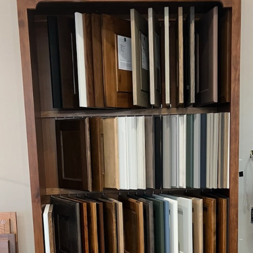 Cabinet samples on display inside of Melby's Home Center.