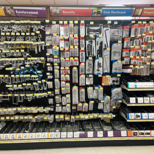 Tools and supplies on display inside of Melby's Home Center.